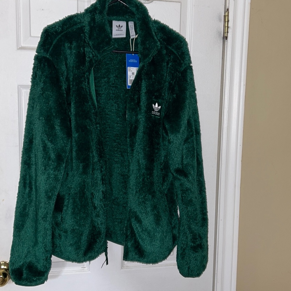 adidas Originals Essentials+ Dark Green Fluffy full Zip Track Top